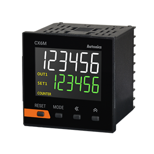 CX6M-1P4F  72x72 6 Hane 100-220VAC, Serbest Voltaj Girişli, 1 x Röle + NPN Çıkış, LCD Ekranlı Dijital Sayıcı/Zamanlayıcı